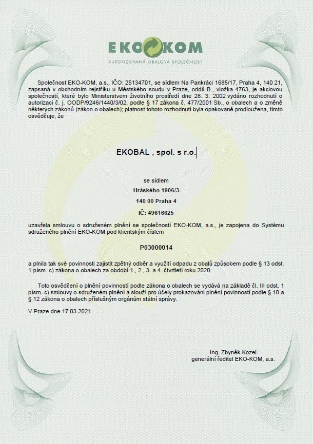 Osvědčení EKO-KOM